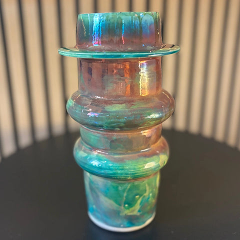Iridescent Glory 7 | Iridescent Raku-Fired Porcelain Vase 9.5 Inch – Handmade Decorative Ceramic Vase | Made in USA All Muddy 