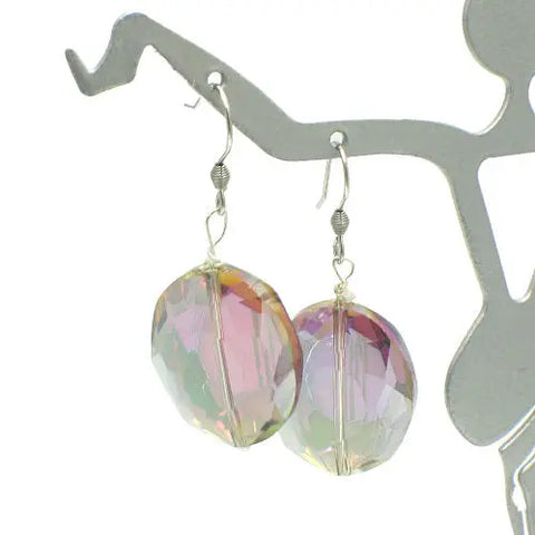 Iridescent Oval Crystal Earrings 1.5 Inch – Sterling Silver Hooks | Handcrafted Made in USA Statement Jewelry Michelle Marie Boutique  Earrings