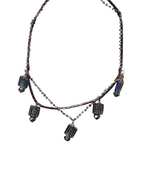Iridescent Rainbow Multi-Strand Necklace – Shimmering Square Beads Design | Lightweight Statement Jewelry Made in USA Michelle Marie Boutique  Necklace