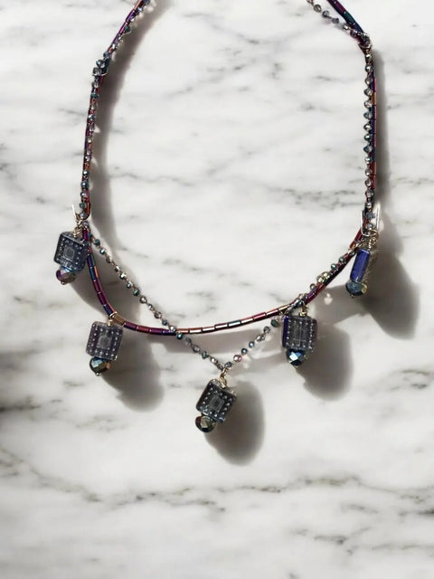 Iridescent Rainbow Multi-Strand Necklace – Shimmering Square Beads Design | Lightweight Statement Jewelry Made in USA Michelle Marie Boutique  Necklace