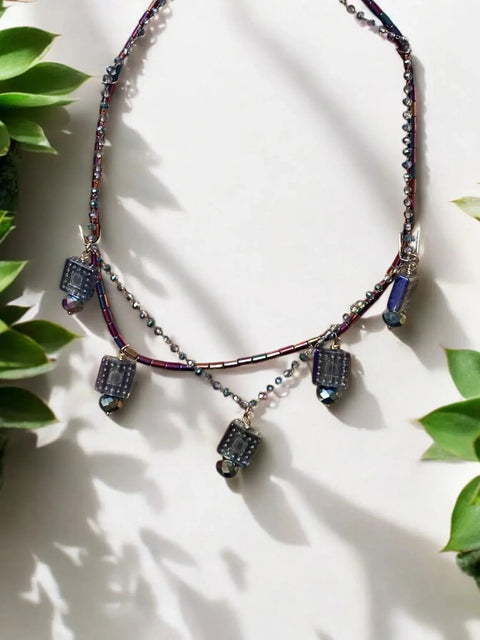 Iridescent Rainbow Multi-Strand Necklace – Shimmering Square Beads Design | Lightweight Statement Jewelry Made in USA Michelle Marie Boutique  Necklace