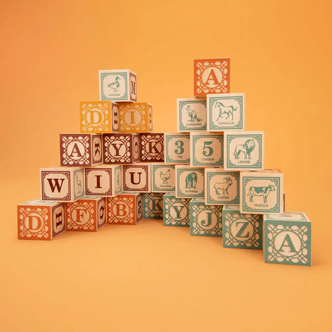 Italian Language Wooden Alphabet Blocks 1.75 Inch Cubes – Educational Baby Toy Set | Made in USA Uncle Goose  Languages