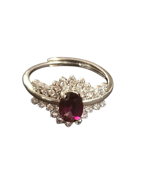 January Garnet Crystal Ring 7.2x5.2mm Oval – Adjustable Silver Alloy Band | Handmade in USA by Michelle Marie Boutique Michelle Marie Boutique  Rings