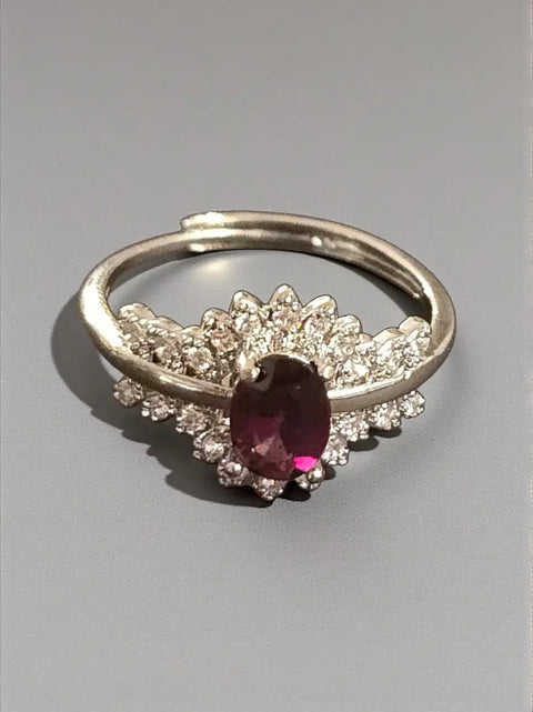 January Garnet Crystal Ring 7.2x5.2mm Oval – Adjustable Silver Alloy Band | Handmade in USA by Michelle Marie Boutique Michelle Marie Boutique  Rings