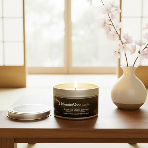 Japanese Cherry Blossom Scented Soy Candle – 7oz Tin for Home Fragrance | Crafted by MorninWood Candles – Made in USA MorninWood Candles  Candles