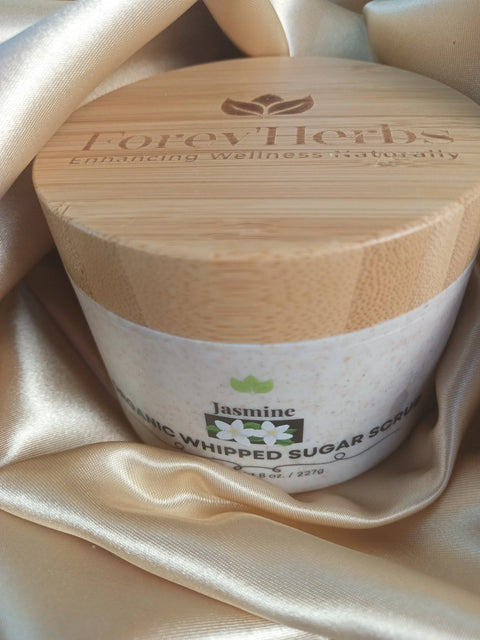 Jasmine Organic Whipped Sugar Scrub 8 Oz – Natural Skincare | Handcrafted in USA Forev'Herbs  Sugar Scrub