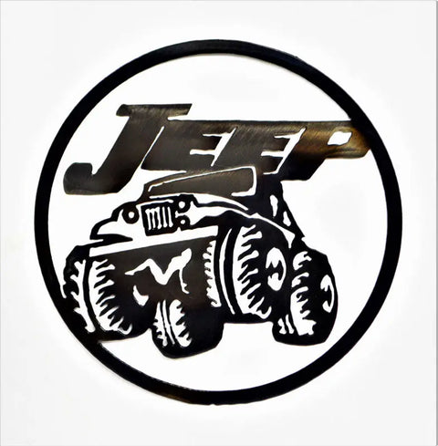 Jeep Silhouette Metal Wall Art – Round Custom Outdoor Decor | Made in USA Knights Home Decor  item