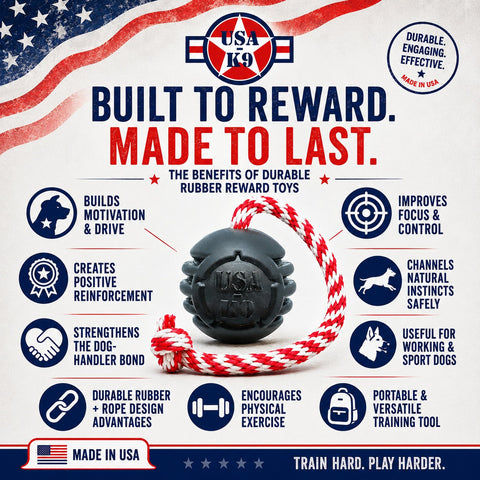 USA-K9 Magnum Black Rubber Tug and Chew Toy – Durable Dog Reward Toy | Made in USA SodaPup  Rubber Dog Toys
