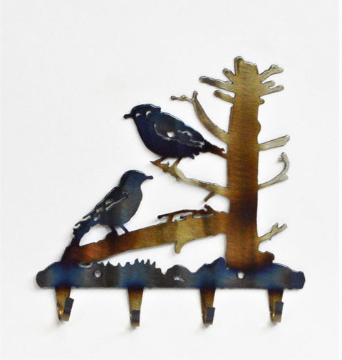 Bluebird Metal Key Rack – Handmade Wall Organizer with Rustic Finish | Artistic Home Storage Made in USA