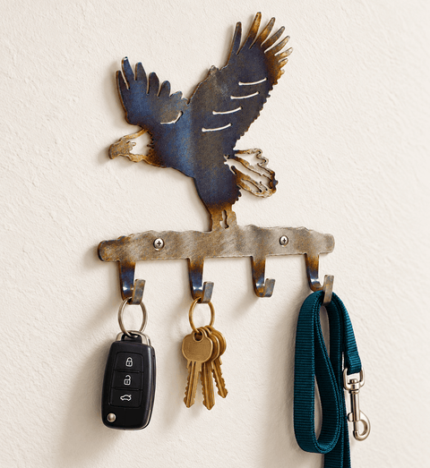 American-Made Eagle Silhouette Key Rack – Rustic Metal Wall Organizer | Made in USA Knights Home Decor  item