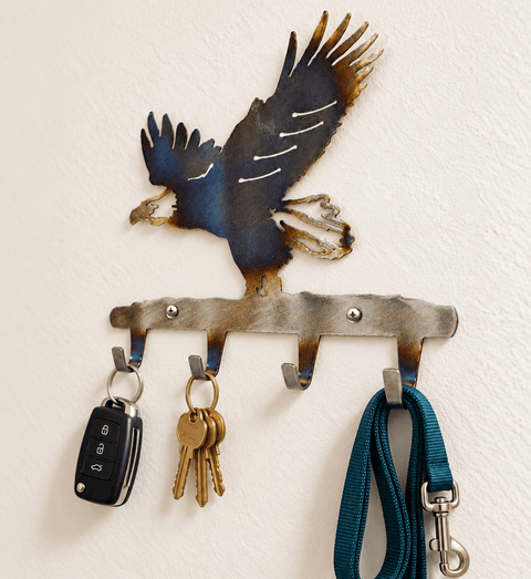 American-Made Eagle Silhouette Key Rack – Rustic Metal Wall Organizer | Made in USA Knights Home Decor  item
