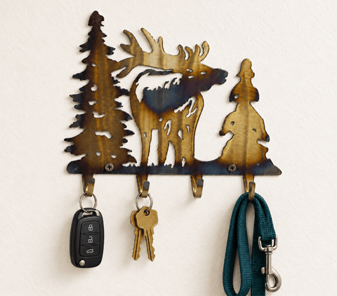Rustic Elk Silhouette Metal Key Holder – Wall Mounted Entryway Organizer | Made in USA Knights Home Decor  item