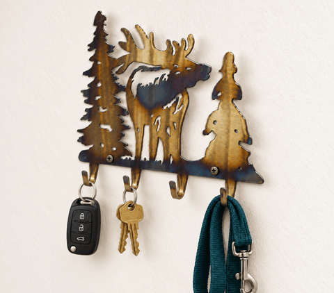 Rustic Elk Silhouette Metal Key Holder – Wall Mounted Entryway Organizer | Made in USA Knights Home Decor  item