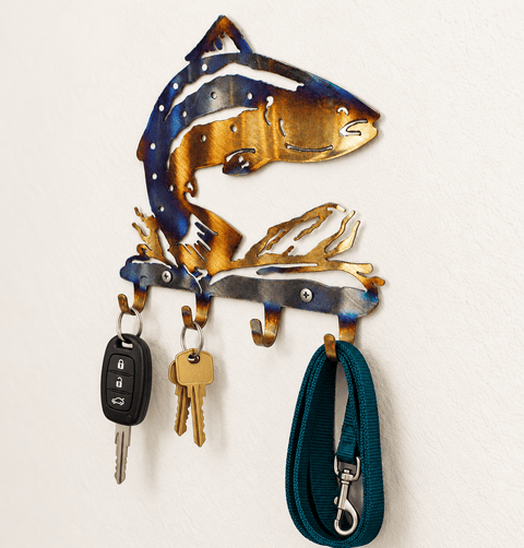 Handcrafted Steelhead Fish Key Rack – Rustic Metal Wall Organizer | Made in USA by Veteran-Owned Studio Knights Home Decor  item