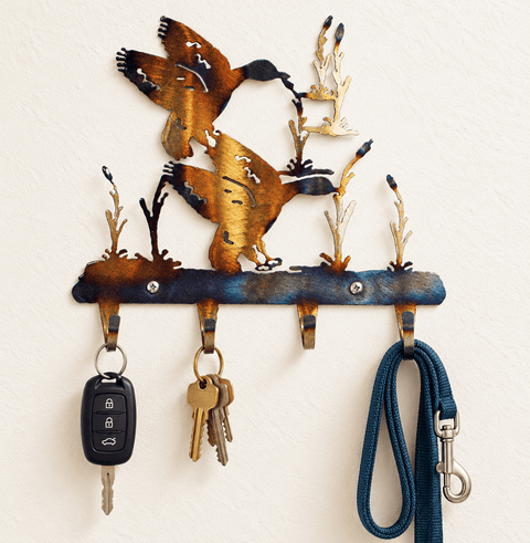 Rustic Ducks in Wetland Metal Key Rack – Handmade Wall Hook Decor | Made in USA Knights Home Decor  item