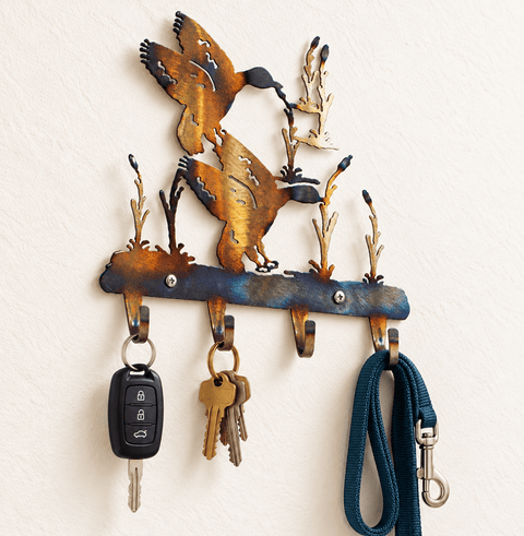 Rustic Ducks in Wetland Metal Key Rack – Handmade Wall Hook Decor | Made in USA Knights Home Decor  item