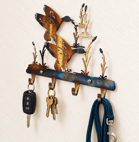 Rustic Ducks in Wetland Metal Key Rack – Handmade Wall Hook Decor | Made in USA Knights Home Decor  item