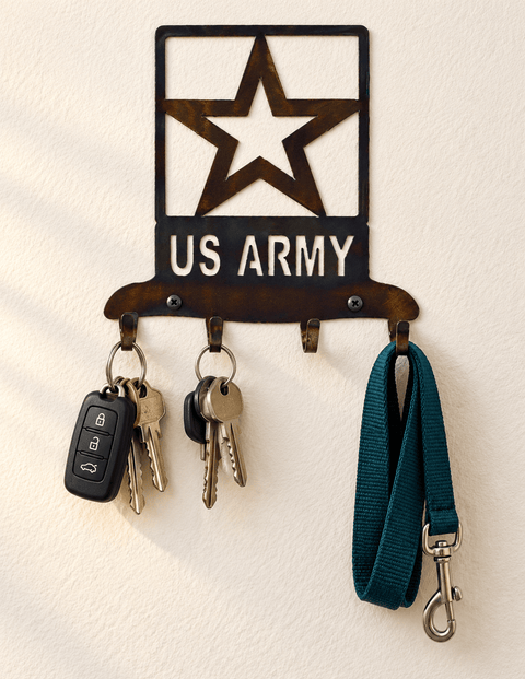 US Army Metal Key Holder – Wall Mounted Organizer with Star Emblem | Made in USA Knights Home Decor  item