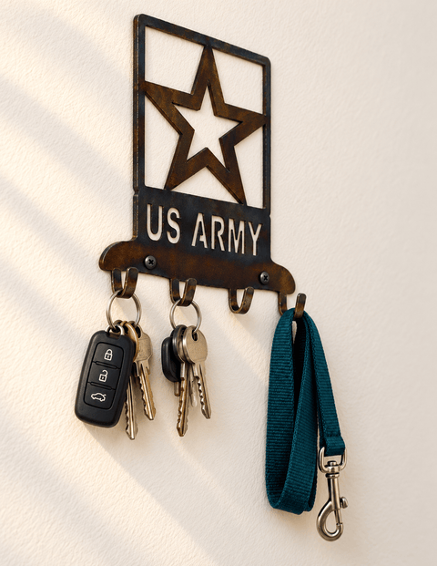 US Army Metal Key Holder – Wall Mounted Organizer with Star Emblem | Made in USA Knights Home Decor  item