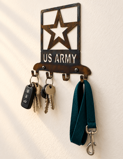 US Army Metal Key Holder – Wall Mounted Organizer with Star Emblem | Made in USA Knights Home Decor  item