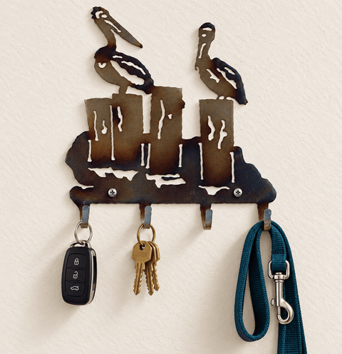 Rustic Coastal Pelican Key Rack – Handcrafted Metal Wall Hook Organizer | Made in USA Knights Home Decor  item