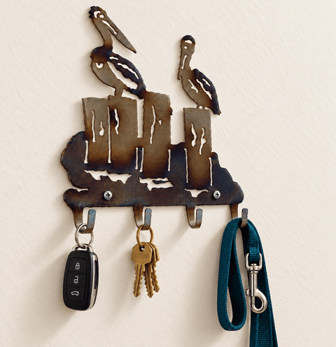 Rustic Coastal Pelican Key Rack – Handcrafted Metal Wall Hook Organizer | Made in USA Knights Home Decor  item