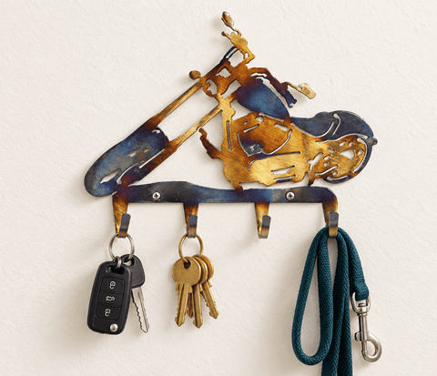 Motorcycle-Inspired Metal Key Holder – Rustic Wall Mount Rack | Handcrafted in USA Knights Home Decor  item