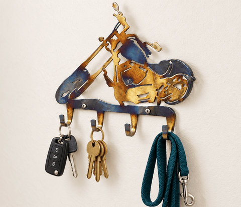Motorcycle-Inspired Metal Key Holder – Rustic Wall Mount Rack | Handcrafted in USA Knights Home Decor  item