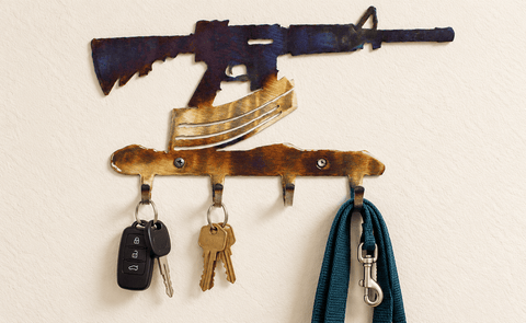 Rugged American Made Rifle-Shaped Key Rack – Handcrafted Metal Storage Hooks | Made in USA Knights Home Decor  item