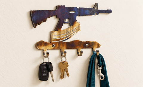 Rugged American Made Rifle-Shaped Key Rack – Handcrafted Metal Storage Hooks | Made in USA Knights Home Decor  item