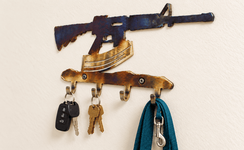 Rugged American Made Rifle-Shaped Key Rack – Handcrafted Metal Storage Hooks | Made in USA Knights Home Decor  item