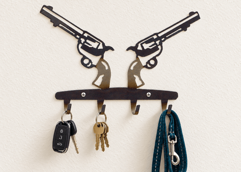Rustic Revolver Key Rack – Decorative Wall-Mounted Key Holder with 4 Hooks | Made in USA Knights Home Decor  item
