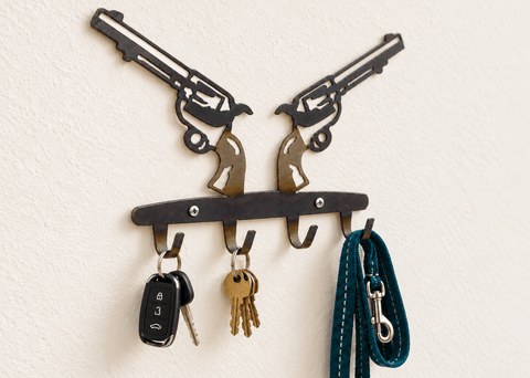 Rustic Revolver Key Rack – Decorative Wall-Mounted Key Holder with 4 Hooks | Made in USA Knights Home Decor  item