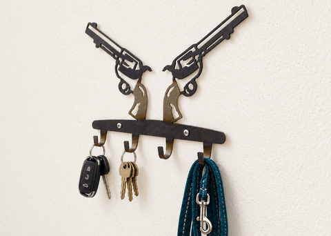 Rustic Revolver Key Rack – Decorative Wall-Mounted Key Holder with 4 Hooks | Made in USA Knights Home Decor  item