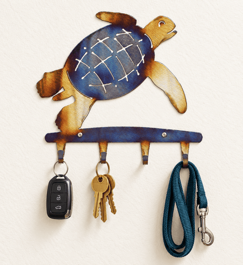 Coastal Sea Turtle Metal Key Rack – Handcrafted Wall Hook Organizer | Made in USA by Veteran-Owned Family Business Knights Home Decor  item