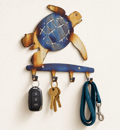 Coastal Sea Turtle Metal Key Rack – Handcrafted Wall Hook Organizer | Made in USA by Veteran-Owned Family Business Knights Home Decor  item