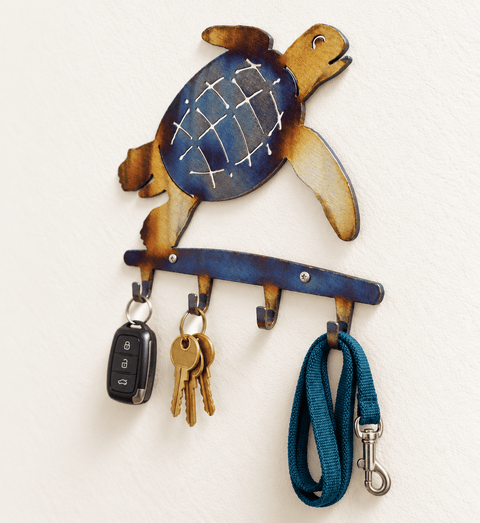 Coastal Sea Turtle Metal Key Rack – Handcrafted Wall Hook Organizer | Made in USA by Veteran-Owned Family Business Knights Home Decor  item