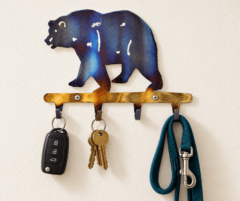 Rustic Bear Metal Key Holder – Handmade Wall Organizer – Veteran-Owned USA Craftsmanship | Made in USA Knights Home Decor  item