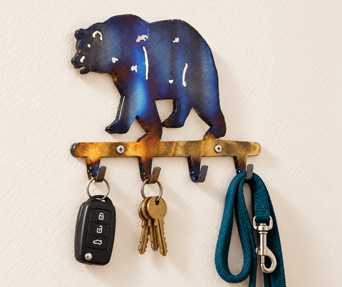 Rustic Bear Metal Key Holder – Handmade Wall Organizer – Veteran-Owned USA Craftsmanship | Made in USA Knights Home Decor  item