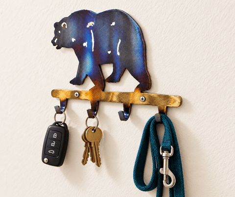 Rustic Bear Metal Key Holder – Handmade Wall Organizer – Veteran-Owned USA Craftsmanship | Made in USA Knights Home Decor  item