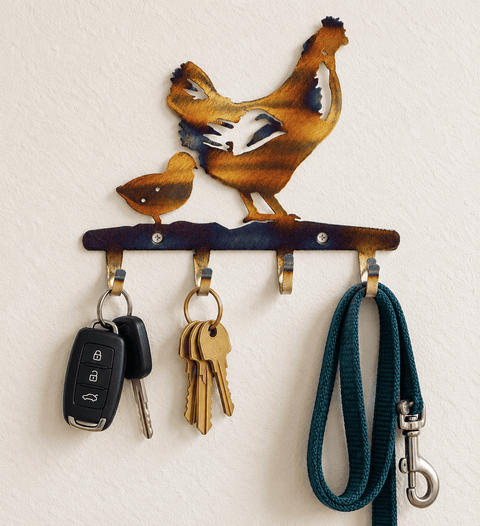 Rustic Chicken and Chick Key Holder – Wall Mounted Farmhouse Decor | Handmade in USA Knights Home Decor  item