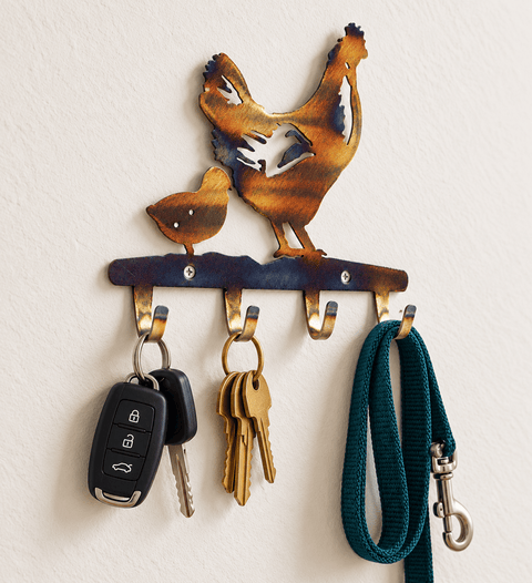 Rustic Chicken and Chick Key Holder – Wall Mounted Farmhouse Decor | Handmade in USA Knights Home Decor  item