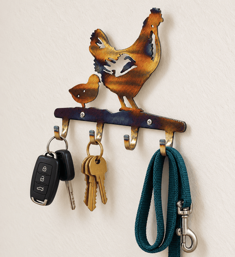 Rustic Chicken and Chick Key Holder – Wall Mounted Farmhouse Decor | Handmade in USA Knights Home Decor  item