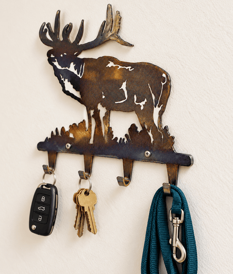 Rustic Elk Silhouette Key Rack – Wall Mounted Entryway Organizer | Handcrafted in USA, Veteran-Owned Knights Home Decor  item