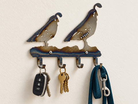 Rustic Quail Silhouette Key Holder – Handcrafted Wall Mounted Key Rack | Made in USA Knights Home Decor  item