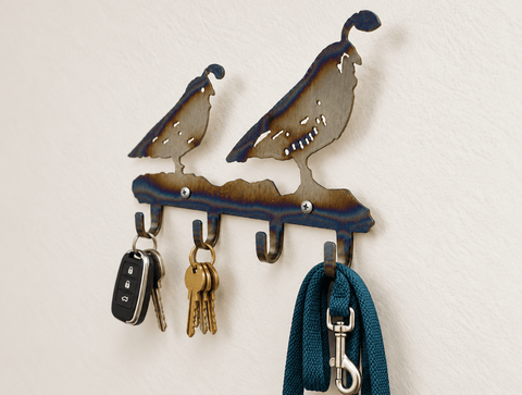 Rustic Quail Silhouette Key Holder – Handcrafted Wall Mounted Key Rack | Made in USA Knights Home Decor  item