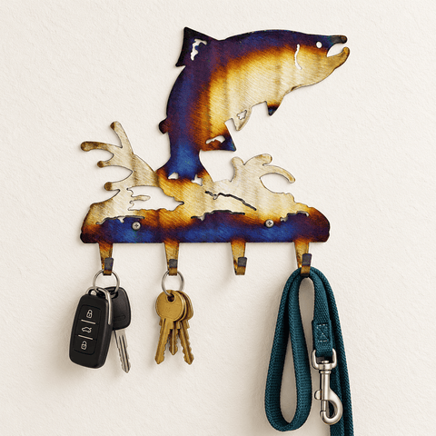 Handcrafted Salmon Metal Key Rack – Rustic Wall Organizer for Entryway | Made in USA Knights Home Decor  item