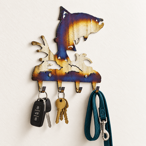Handcrafted Salmon Metal Key Rack – Rustic Wall Organizer for Entryway | Made in USA Knights Home Decor  item