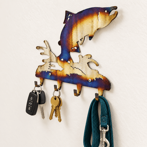 Handcrafted Salmon Metal Key Rack – Rustic Wall Organizer for Entryway | Made in USA Knights Home Decor  item