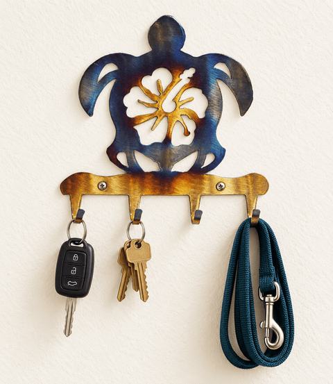 Coastal Sea Turtle Metal Key Rack – Beach Wall Organizer with Hooks | Handmade in USA Rustic Decor Knights Home Decor  item